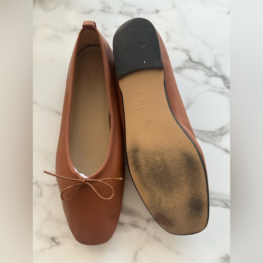 EXC LN EVERLANE The Day Ballet Flat Cognac Brown Toasted Almond 8.5 Square Toe - Picture 10 of 11